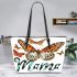 Mnteal orange and brown butterflies mama Leather Tote Bag