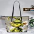 Monkey and yellow grinchy smile toothless like leather tote bag