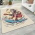 Monkey surfing with electric guitar and headphones area rug