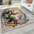 Monkey surfing with electric guitar and headphones area rug