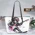 Monkey wearing sunglasses skiing with electric guitar leather tote bag