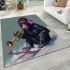 Monkey wearing sunglasses skiing with trumpet area rug