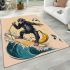 Monkey wearing sunglasses surfing with banana area rug