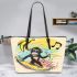 Monkey wearing sunglasses surfing with banana leather tote bag