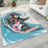 Monkey wearing sunglasses surfing with electric guitar area rug