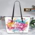 My mom is the best colorful lettering Leather Tote Bag