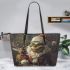 navy grinchy smile and dancing santaclaus 12 Leather Tote Bag