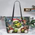 navy grinchy smile and dancing santaclaus Leather Tote Bag