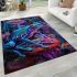 Neon blue frog sitting on top of colorful mushrooms in the forest area rugs carpet