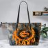 Orange grinchy smile and dream catcher leather tote bag