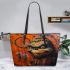 Orange grinchy smile and dream catcher leather tote bag