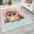 Owl peeking over the edge wearing a bow on its head area rugs carpet