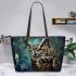 Owl with dream catcher leather tote bag