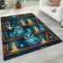 Owls in teal blue and turquoise colors area rugs carpet