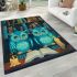 Owls in teal blue and turquoise colors area rugs carpet