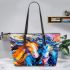 Painting of three horses in profile leather tote bag