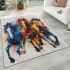 Painting of three horses running in the same direction area rugs carpet