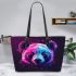 Panda in the style of colorful cartoon realism leather tote bag