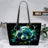 Panda in the style of colorful splashes leather tote bag