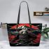 Panda samurai in front of mount fuji leather tote bag