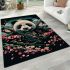 Panda samurai in front of mount fuji area rugs carpet