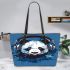 Panda wearing headphones leather Chic Stylish Tote Bag & Women Totes: Perfect Gift for Girlfriend | Crossbody, Purse, Handbag