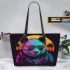 Panda wearing sunglasses and a leather jacket leather tote bag