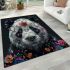 Panda with black and white fur and colorful floral area rugs carpet