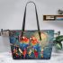 Parrots and dream catcher leather tote bag