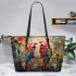 Parrots and dream catcher leather tote bag