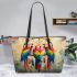 Parrots bear smile with dream catcher leather tote bag