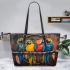 Parrots bear smile with dream catcher leather tote bag