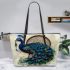 Peacock and dream catcher leather tote bag