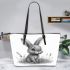 Pencil drawing of an adorable rabbit leather tote bag