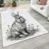 Pencil drawing of an adorable rabbit area rugs carpet