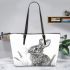 Pencil drawing of an adorable rabbit leather tote bag