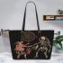 Pig and skeleton king dancing and dream catcher leather tote bag