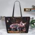 Pig and skeleton king dancing and dream catcher leather tote bag