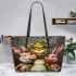 Pigs and pinky grinchy smile toothless like leather tote bag