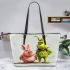 Pigs and yellow grinchy smile toothless like leather tote bag