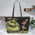 Pigs and yellow grinchy smile toothless like rabbit leather tote bag
