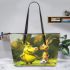 Pigs and yellow grinchy smile toothless like rabbit leather tote bag