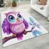 Pink owl on a pure white background with cute big eyes area rugs carpet