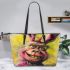 Pinky pigs and yellow grinchy got bucked smile leather tote bag