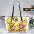 Pinky pigs and yellow grinchy smile toothless like rabbit leather tote bag