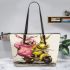 Pinky pigs and yellow grinchy smile toothless like rabbit leather tote bag