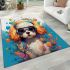 Playful dog with goggles and snorkel in water area rugs carpet