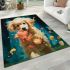 Playful innocence golden retriever with flower area rugs carpet