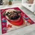 Playful pug and friends on a red background area rugs carpet