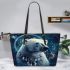 Polar bear with dream catcher leather tote bag